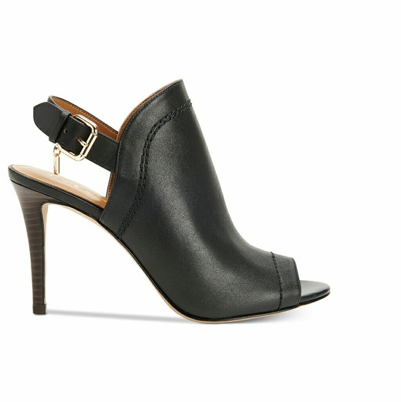 New! COACH Leather Open-Toe Black Slingback Heels - Picture 2 of 5